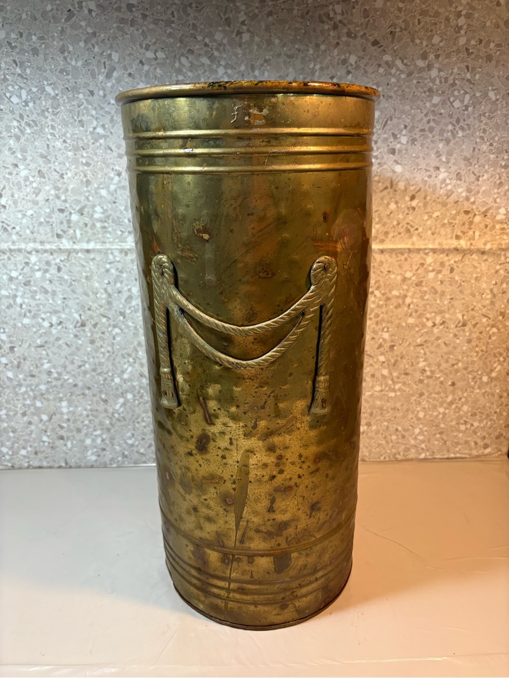 Brass Umbrella Stand with Draped Rope Motif - Brass